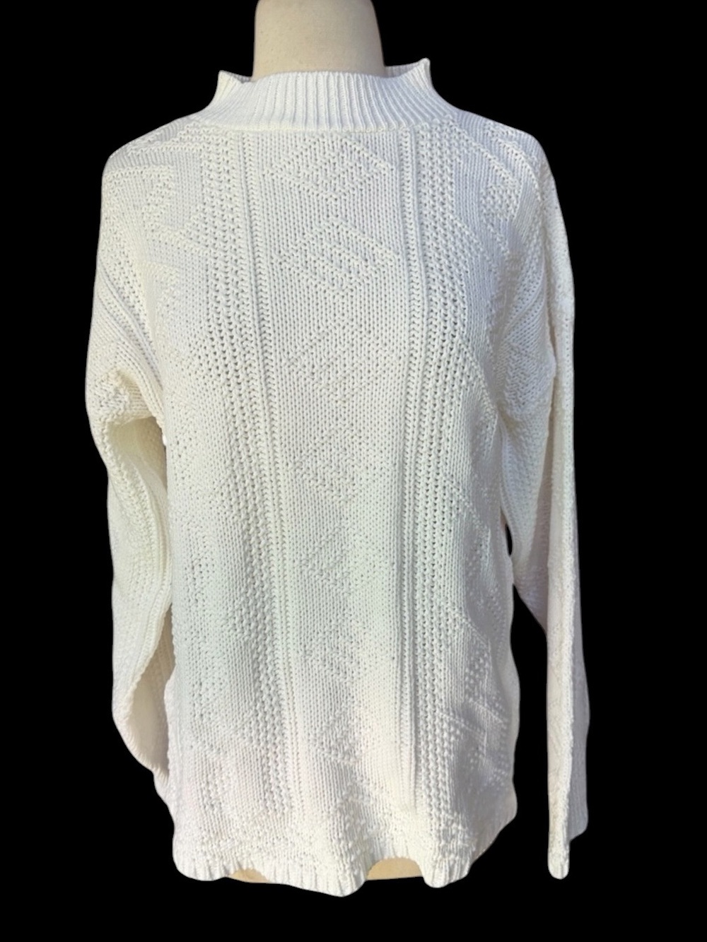 1980s/Early 90s Bobbie Brooks‎ 100% Acrylic White Diamond-Knit Pullover Sweater